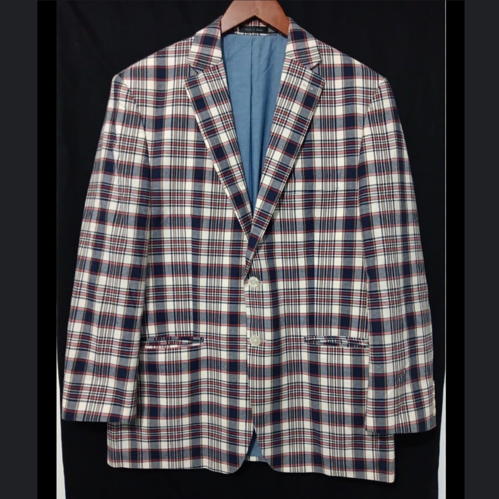 LAUREN RALPH LAUREN Madras Plaid Sport Coat Blazer Jacket Cotton Preppy Mens 40R